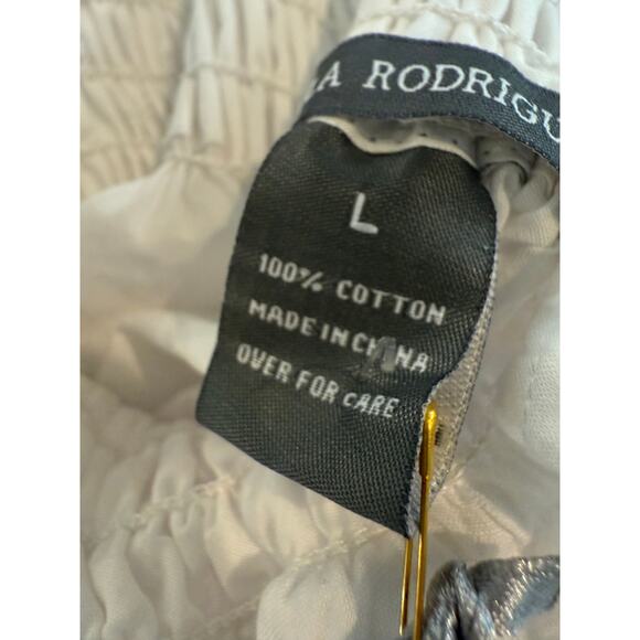 Isabella Rodriguez Smocked Neck Poplin Top White L - Picture 5 of 6